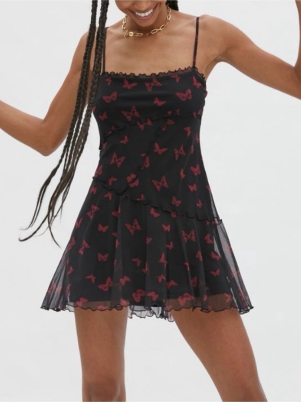 Urban Outfitters Moxie Mini Brown Pink Butterfly Dress Size Medium